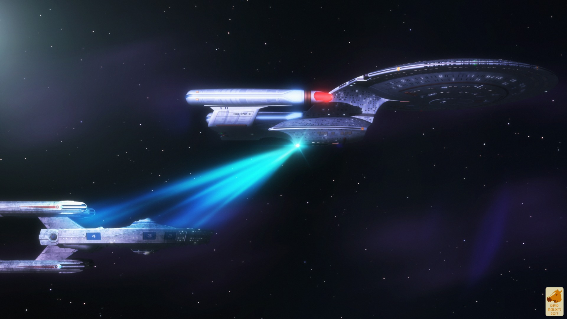 USS Enterprise táhnoucí USS Stargazer